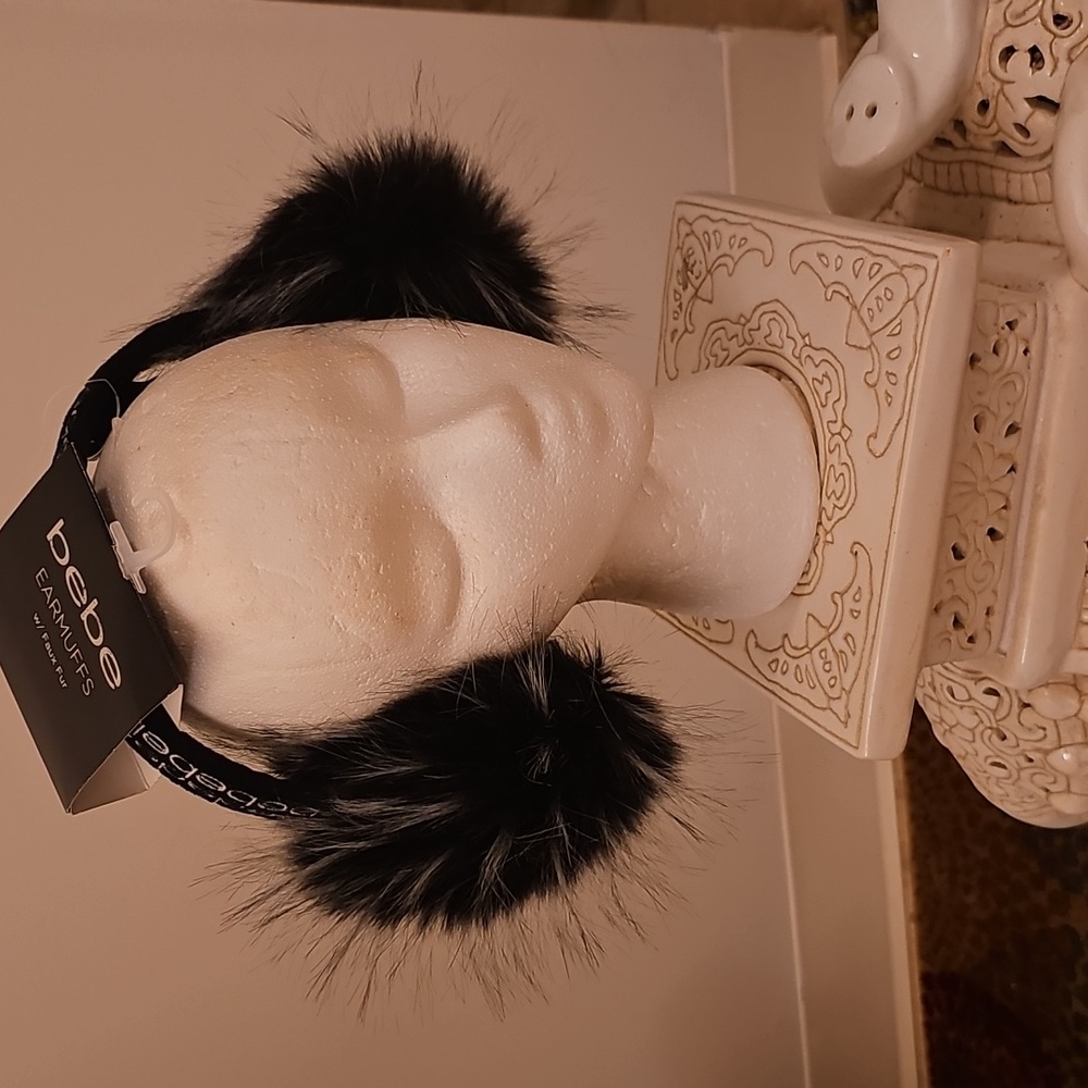 BRAND NEW WITH TAG BEBE BLACK/WHITE FUR EARMUFFS